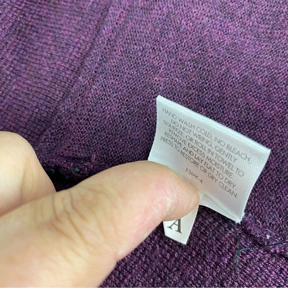 Eileen Fisher XS Open Front Cardigan Purple 100% Merino Wool Leather Trim Pocket - Picture 7 of 7
